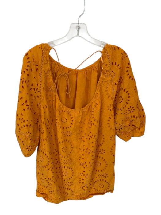 Zara Size S Mustard Yellow Cotton Long Balloon Sleeve Eyelet Low Back Dress Mustard Yellow / S