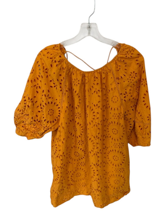 Zara Size S Mustard Yellow Cotton Long Balloon Sleeve Eyelet Low Back Dress Mustard Yellow / S