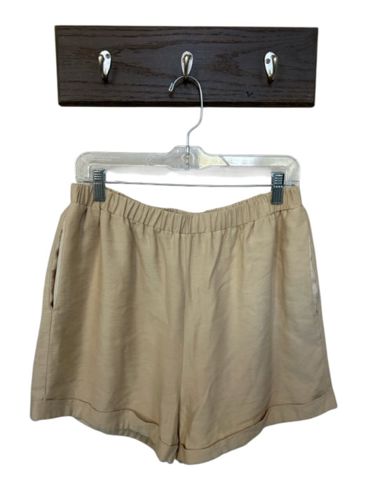 Tuckernuck Size L Tan Rayon & Cotton High Waist Roll  Up  Cuffs Pockets Shorts Tan / L
