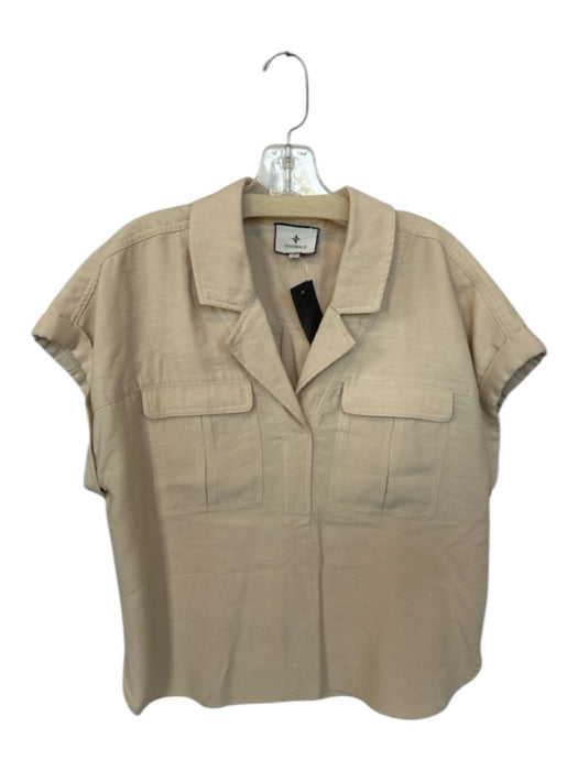 Tuckernuck Size M Tan Rayon & Polyester Collar V Neck Front Pockets Top Tan / M
