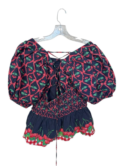 Damson Madder Size 12 Navy & Red Cotton Cherry Print smocked Short Set Short Set Navy & Red / 12