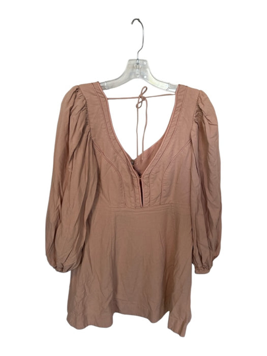 Farm Rio Size L Blush Pink Viscose Mini Puff Long Sleeve Cord Detail Dress Blush Pink / L