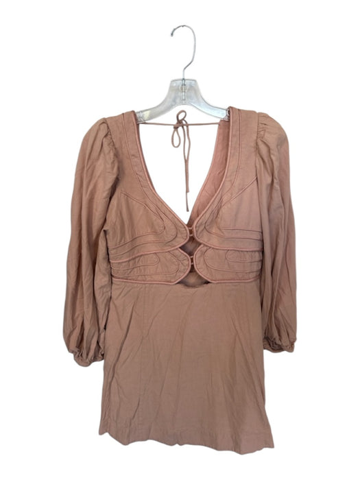 Farm Rio Size L Blush Pink Viscose Mini Puff Long Sleeve Cord Detail Dress Blush Pink / L