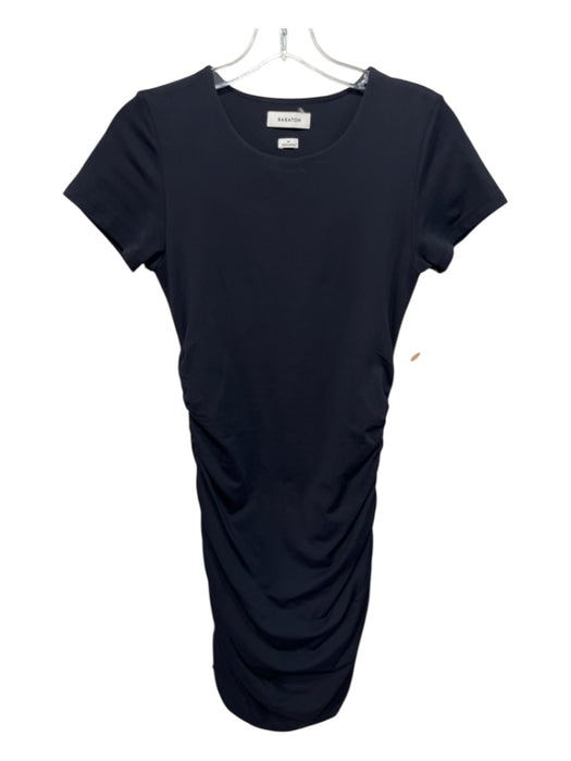 Babaton Size Medium Black Nylon Blend Short Sleeve Rouched Athleisure Dress Black / Medium