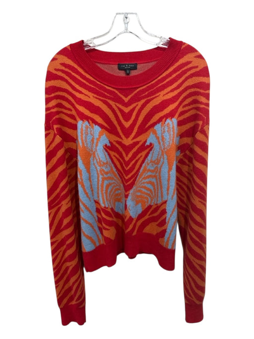 Rag & Bone Size L Red, Orange, Blue Viscose Blend Knit Zebra Long Sleeve Sweater Red, Orange, Blue / L