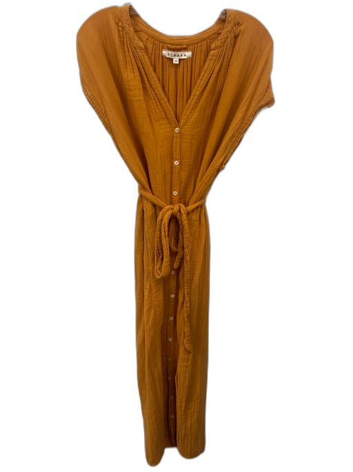 XiRENA Size XS Yellow Orange Cotton Short Cap Sleeve Button Front Midi Dress Yellow Orange / XS