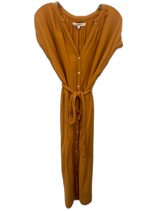 XiRENA Size XS Yellow Orange Cotton Short Cap Sleeve Button Front Midi Dress Yellow Orange / XS