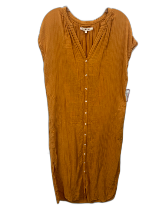 XiRENA Size XS Yellow Orange Cotton Short Cap Sleeve Button Front Midi Dress Yellow Orange / XS