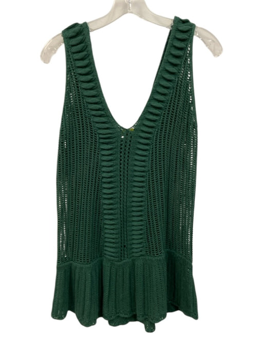 Celandine Size S Dark Green Cotton & Viscose Knit Sleeveless Ruffle Hem Top Dark Green / S