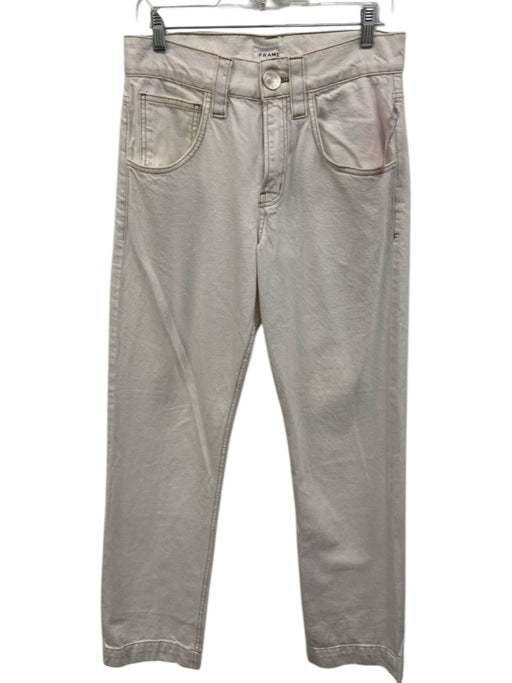 Frame Size 27 White Cotton Denim Contrast Stitch High Rise Straight Leg Jeans White / 27