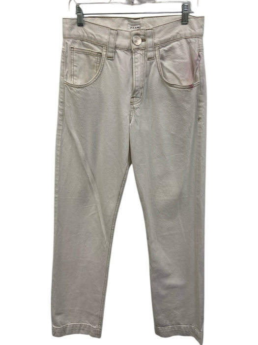 Frame Size 27 White Cotton Denim Contrast Stitch High Rise Straight Leg Jeans White / 27