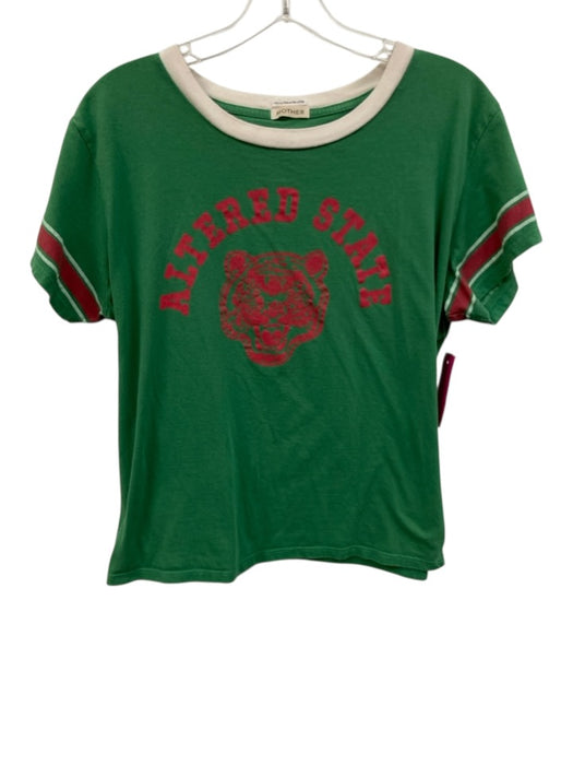 Mother Size L Green, White & Red Cotton Short Sleeve Stripe Detail Tiger Top Green, White & Red / L