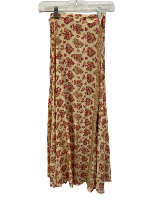 Natalie Martin Size M Cream Beige & Pink Rayon Floral & Leaf Print Wrap Skirt Cream Beige & Pink / M