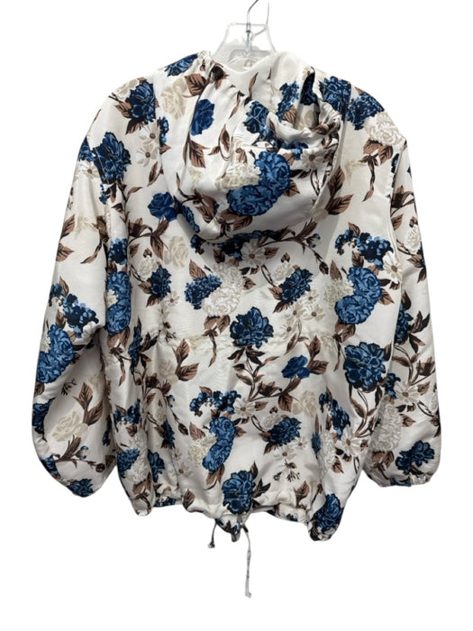 Tory Burch Size M Cream, Brown & Blue Polyester Floral Zip Front Hooded Jacket Cream, Brown & Blue / M
