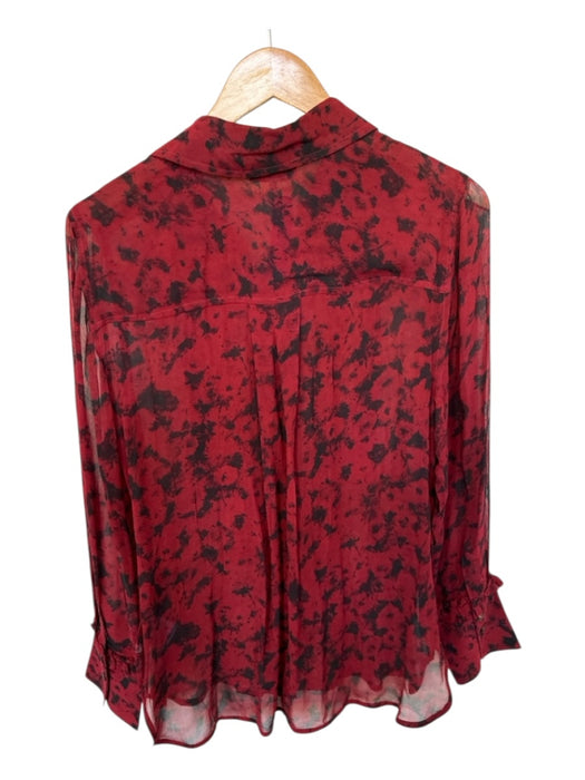 Ganni Size 36 Red & Black Viscose Long Sleeve Button Down Abstract Top Red & Black / 36