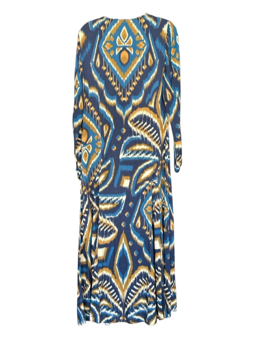 Farm Rio Size M Navy & Brown Long Sleeve Ikat Front Zip Maxi Dress Navy & Brown / M