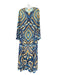 Farm Rio Size M Navy & Brown Long Sleeve Ikat Front Zip Maxi Dress Navy & Brown / M