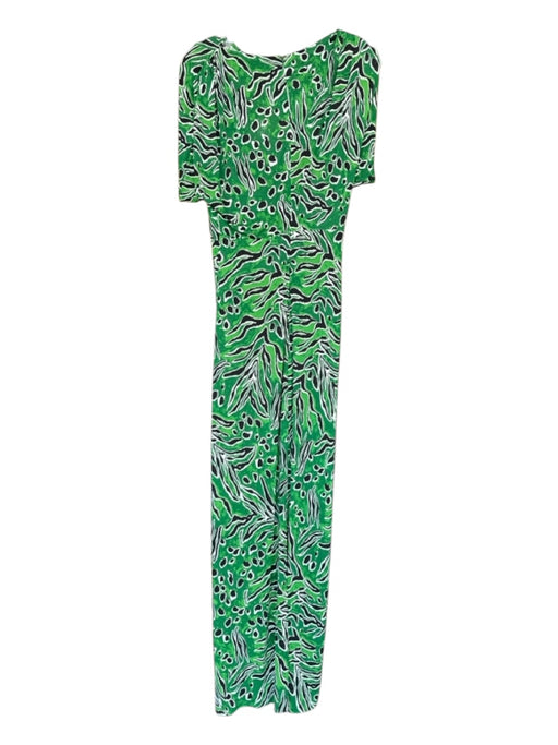 Diane Von Furstenberg Size M Green & Black Viscose Short Sleeve Back Zip Dress Green & Black / M