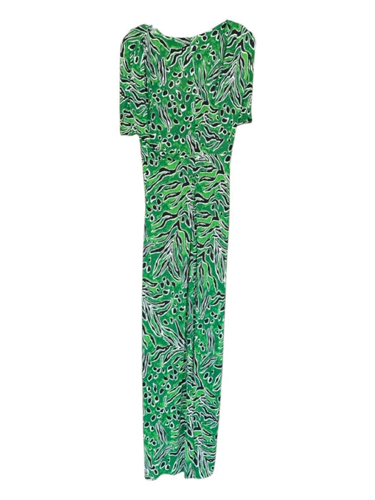 Diane Von Furstenberg Size M Green & Black Viscose Short Sleeve Back Zip Dress Green & Black / M