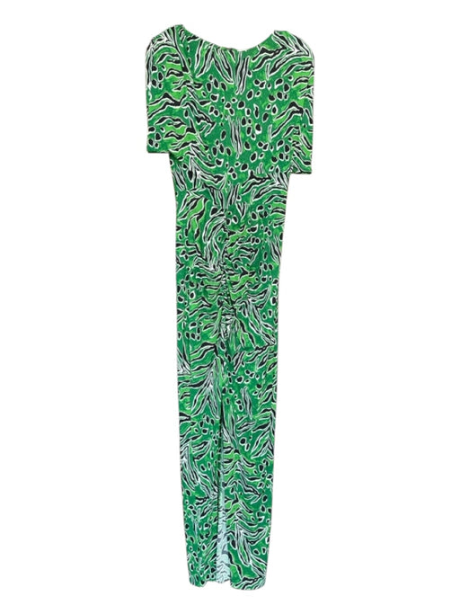 Diane Von Furstenberg Size M Green & Black Viscose Short Sleeve Back Zip Dress Green & Black / M
