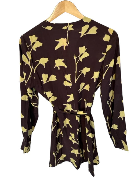 Staud Size M Brown & Yellow Viscose Long Sleeve Flowers Button Down Belted Dress Brown & Yellow / M