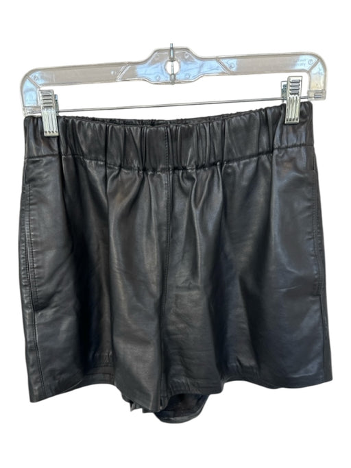 Tibi Size S Black Lamb leather Elastic Waist Front Pockets Shorts Black / S