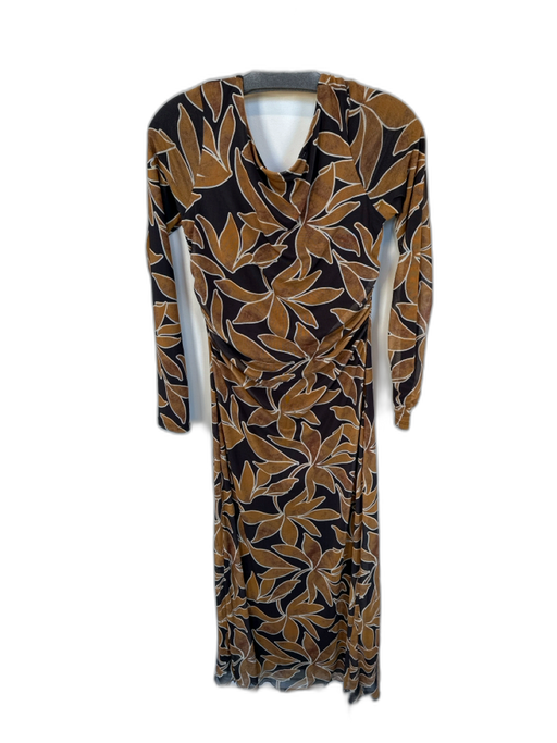 Z Supply Size M Brown & Black Polyester Blend Long Sleeve Flowers Low Back Dress Brown & Black / M
