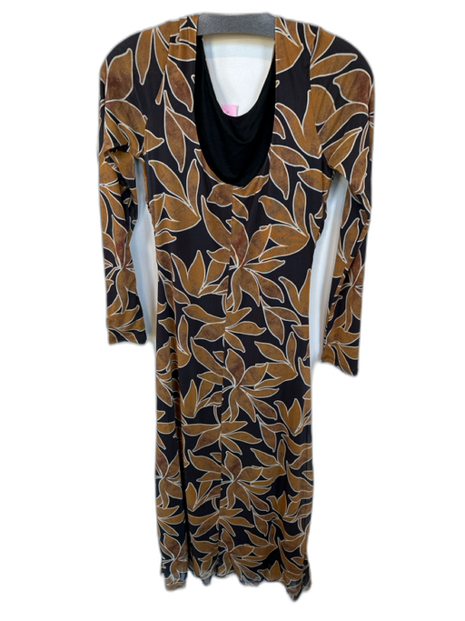Z Supply Size M Brown & Black Polyester Blend Long Sleeve Flowers Low Back Dress Brown & Black / M