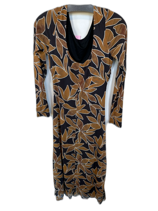 Z Supply Size M Brown & Black Polyester Blend Long Sleeve Flowers Low Back Dress Brown & Black / M