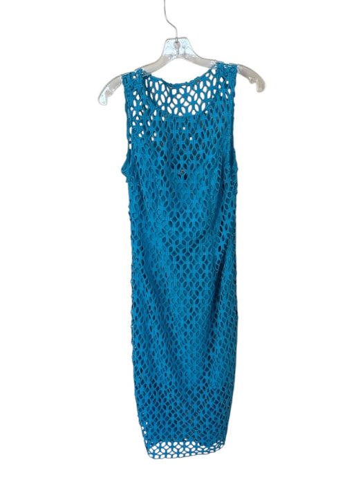 Trina Turk Size 6 Aqua Polyester Sleeveless Lace Overlay Midi Dress Aqua / 6