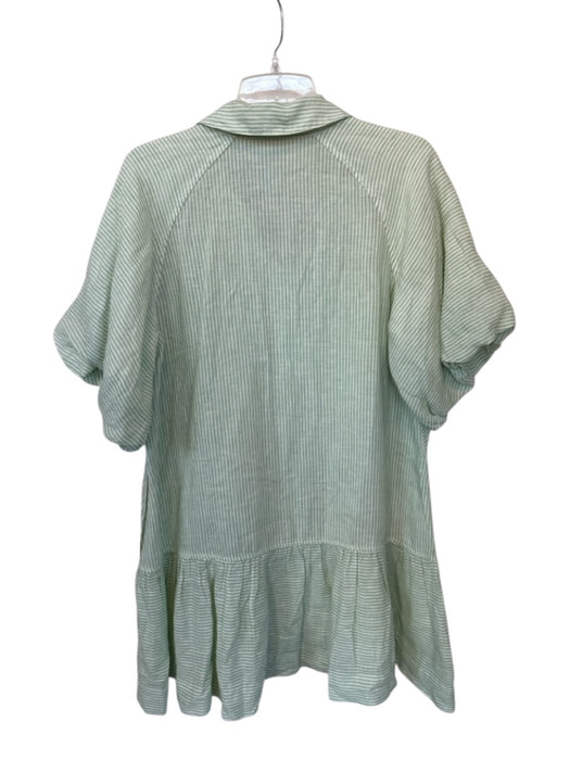 Jonathan Simkhai Size M Green & White Linen 3/4 Sleeve Striped Collar Dress Green & White / M