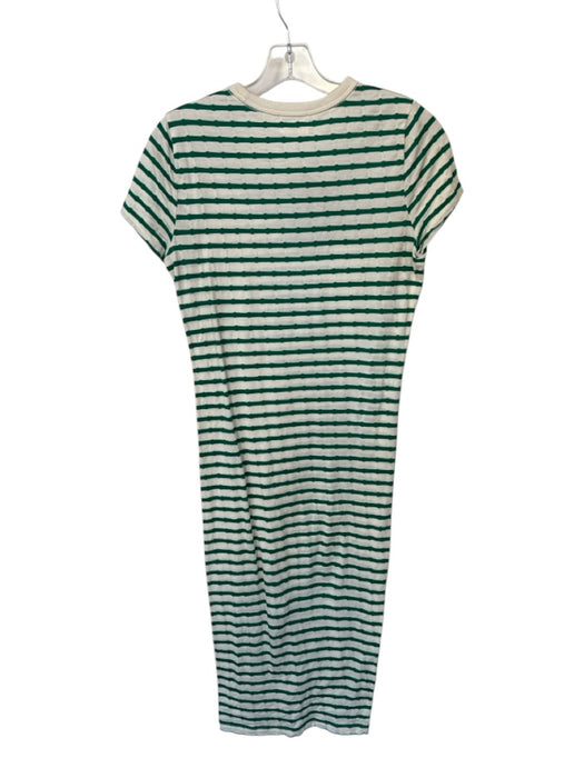 Nation Size M Cream & Green Pima Cotton Short Sleeve Striped Slit Maxi Dress Cream & Green / M
