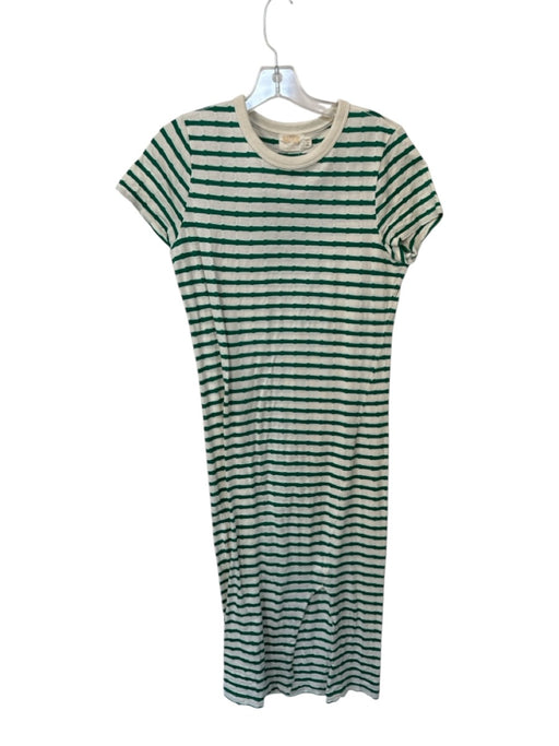 Nation Size M Cream & Green Pima Cotton Short Sleeve Striped Slit Maxi Dress Cream & Green / M