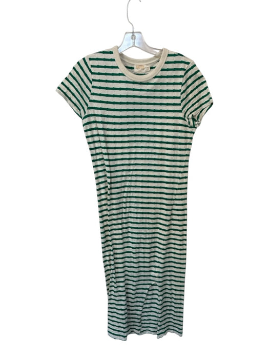 Nation Size M Cream & Green Pima Cotton Short Sleeve Striped Slit Maxi Dress Cream & Green / M