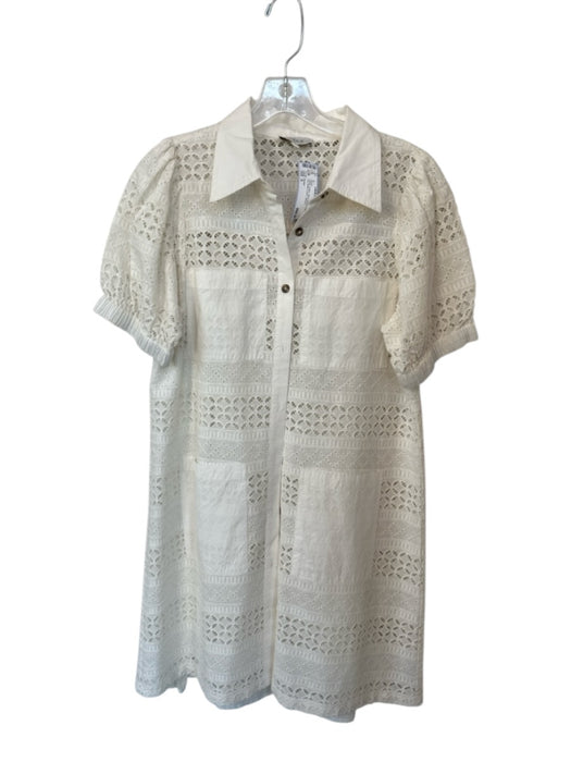 S'edge Size S White Cotton Short Sleeve Lace Slip Incl Button Down Dress White / S