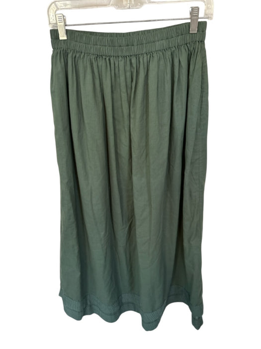Mirth Size S Olive Green Cotton Elastic Waist Lace Trim Maxi Front Pockets Skirt Olive Green / S