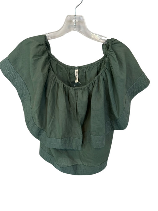 Mirth Size M Olive Green Cotton One Shoulder Lace Trim Top Olive Green / M