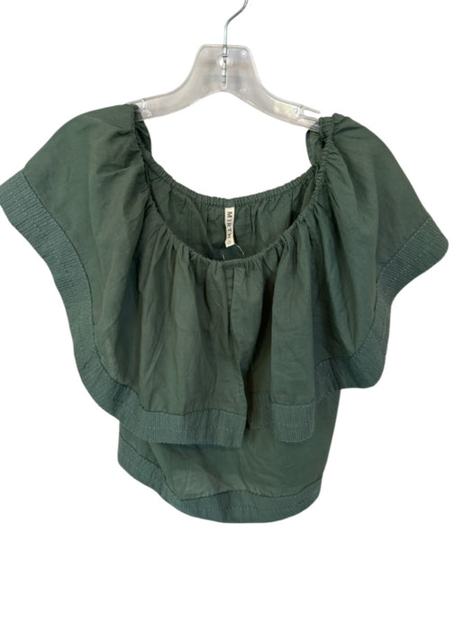 Mirth Size M Olive Green Cotton One Shoulder Lace Trim Top Olive Green / M