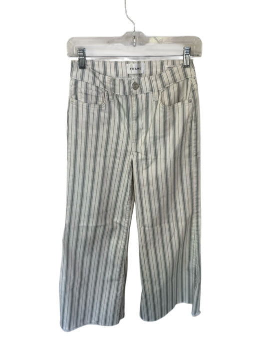 Frame Size 27 Gray & White Cotton Blend High Waist Wide Leg Striped Jeans Gray & White / 27