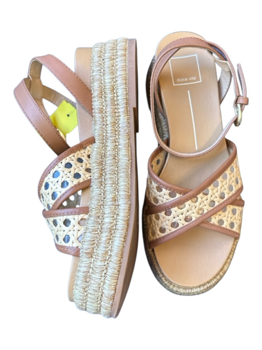 Dolce Vita Shoe Size 8 Brown & Tan Leather Wicker Espadrille Platform Sandals Brown & Tan / 8