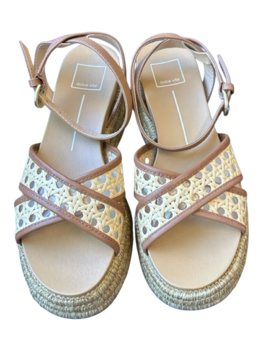 Dolce Vita Shoe Size 8 Brown & Tan Leather Wicker Espadrille Platform Sandals Brown & Tan / 8