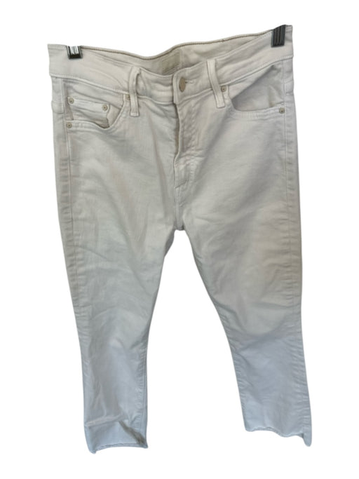 Mother Size 28 Ivory Cotton Blend High Waist Bootcut Raw Hem Jeans Ivory / 28