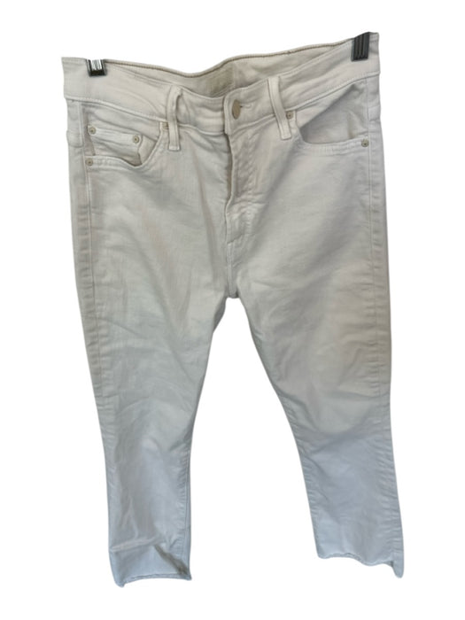 Mother Size 28 Ivory Cotton Blend High Waist Bootcut Raw Hem Jeans Ivory / 28