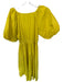 Banana Republic Size S Chartreuse Cotton 3/4 Balloon Sleeve Smocked Waist Dress Chartreuse / S