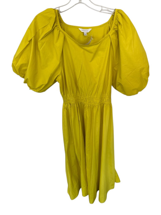 Banana Republic Size S Chartreuse Cotton 3/4 Balloon Sleeve Smocked Waist Dress Chartreuse / S