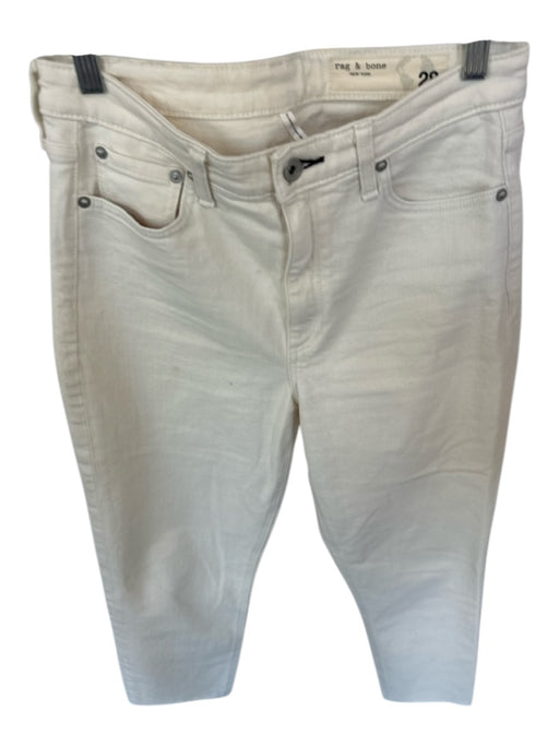 Rag & Bone Size 28 Cream Cotton High Waist Straight Leg Raw Hem Jeans Cream / 28