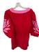 Jodifl Size M Red & Pink Linen Long Balloon Sleeve Flower Embroidered Dress Red & Pink / M