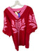 Jodifl Size M Red & Pink Linen Long Balloon Sleeve Flower Embroidered Dress Red & Pink / M