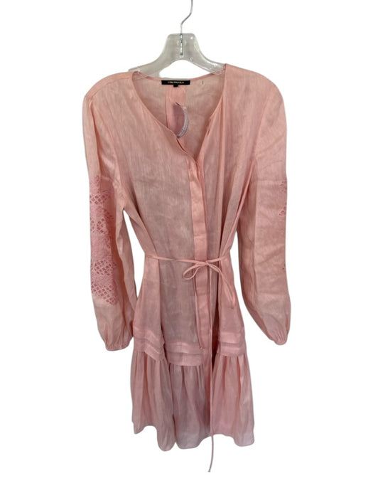 Kobi Halperin Size M Blush Pink Linen & Silk Long Balloon Sleeve Pleated Dress Blush Pink / M