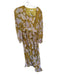 Size Est S Mustard & Pink Polyester Long Balloon Sleeve Flowers Pleated Dress Mustard & Pink / Est S